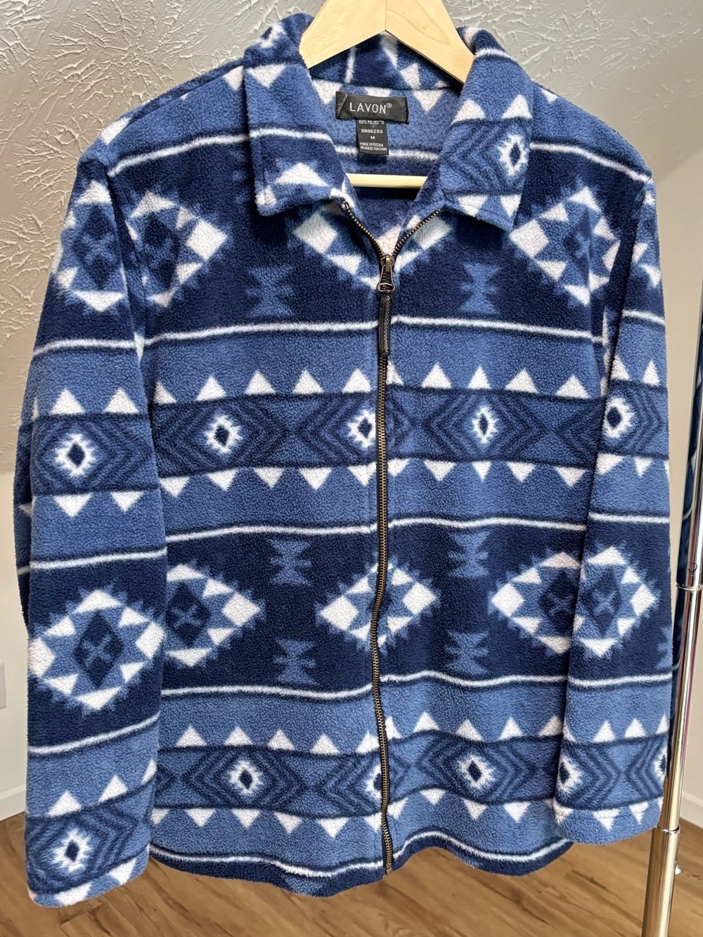 Vintage Lavon fleece zip up jacket with Southwestern pattern, size medium
